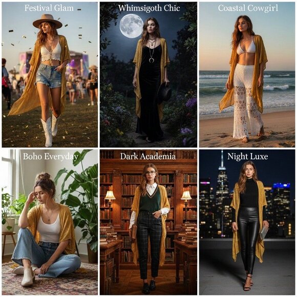 NWT Free People Golden Yellow Sequin Kimono | Boho Whimsigoth Coastal Cowgirl OS - Picture 14 of 16